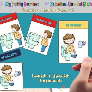 Boys Step by Step Bathroom Routine and Potty-Training Autism Special Needs Communication Flashcards English and Spanish PECS