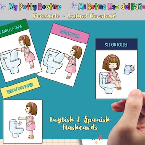 Girls Step by Step Bathroom Routine and Potty-Training Autism Special Needs Communication Flashcards English and Spanish PECS