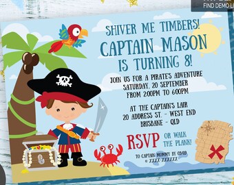 Boy Pirate Birthday Party Invitation | Editable Digital File