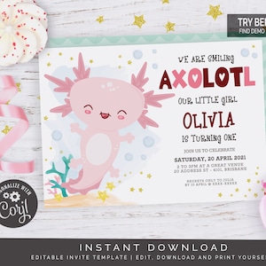 We Are Smiling Axolotl Birthday Invitation | Editable Digital File