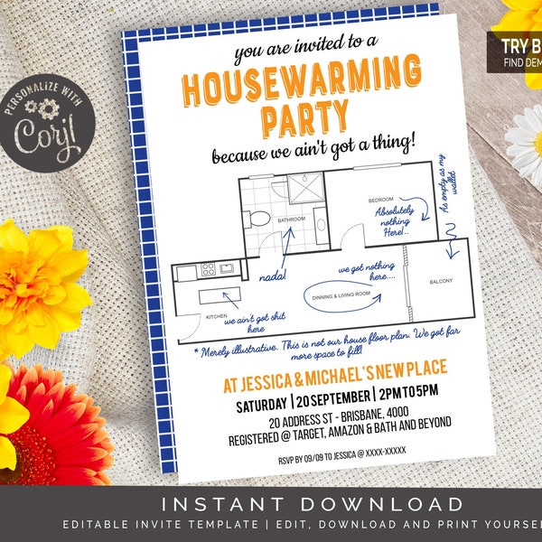 Aint Got a Thing Funny Housewarming Party Invitation | Editable Digital File