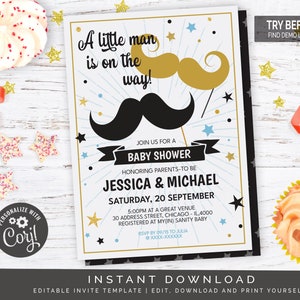 Mustache Bash Baby Shower Invitation | Editable Digital File