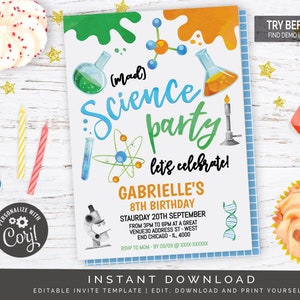 Mad Science Birthday Party Invitation | Editable Digital File