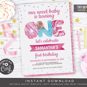 One - Sweet Candy Land Birthday Party Invitation   | Editable Digital File
