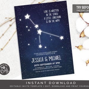 Cancerian Astrology Baby Shower Invitation | Editable Digital File