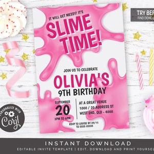 Pink Slime Party Birthday Invitation | Editable Digital File