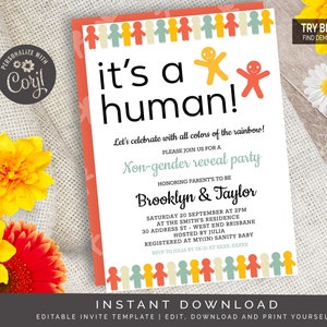 It&#39;s A Human - Non Gender Reveal - Baby Shower Invitation | Editable Digital File