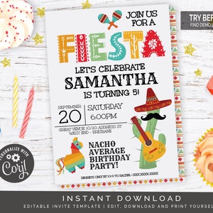 Nacho Your Average Mexican Fiesta Birthday Party Invitation | Editable Digital File
