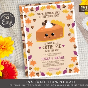 Pumpkin Cutie Pie Baby Shower Invitation | Editable Digital File