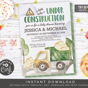 Under Construction Baby Shower Invitation | Editable Digital File