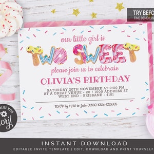 Girl 2nd Birthday Invitation Two Sweet Candyland | Editable Digital File