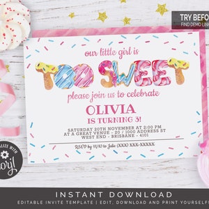 Too Sweet Candy Land Birthday Party Invitation   | Editable Digital File