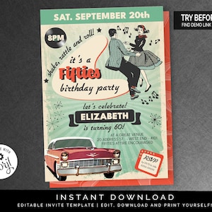 Fifties Birthday Invitation | Editable Digital File