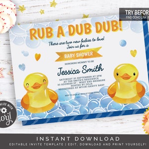 Gender Neutral Rubber Duck Baby Shower Themes For Twins | Editable File