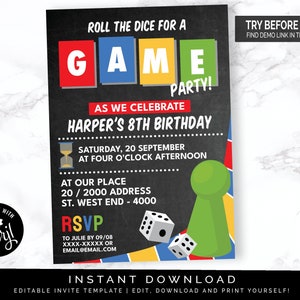 Invito alla festa del gioco da tavolo / File digitale modificabile