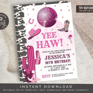 Disco Cowgirl Birthday Invitation | Editable Digital File