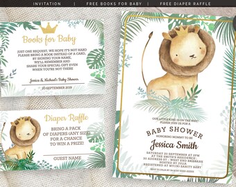 Uitnodiging babyshower aquarel leeuw: junglethema (bewerkbaar digitaal bestand)