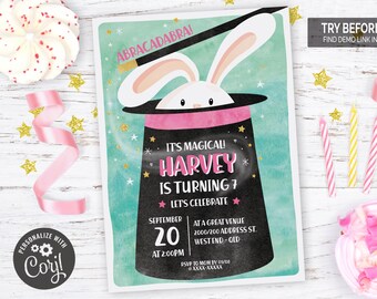 Magic Birthday Party Invitation In Pink | Editable Digital File