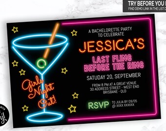 Girl's Night Out Bachelorette Party Invitation | Editable Digital File