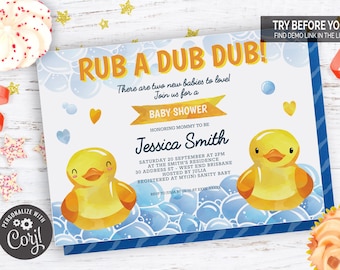 Gender Neutral Rubber Duck Baby Shower Themes For Twins | Editable File