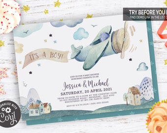 Airplane Baby Shower Invitation | Editable Digital File