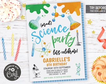 Mad Science Birthday Party Invitation | Editable Digital File