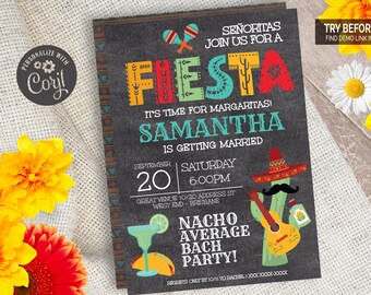 Chalkboard Nacho Fiesta Bachelorette Party | Editable Digital File