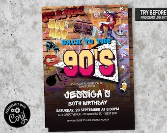 90s Party Birthday Invitation | Editable Digital File