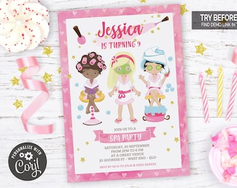 Spa Birthday Party Invitation   | Editable Digital File