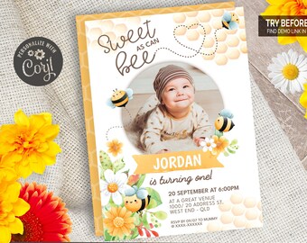Bee Birthday Invitation | Editable Digital File