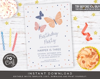 Butterfly Birthday Invitation | Editable Digital File