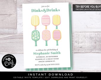 Elegant Pickleball Birthday Invitation | Editable Digital File