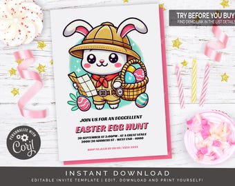 Bunny Easter Egg Hunt Invitation | Editable Digital File