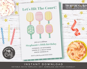 Pickleball Birthday Invitation | Editable Digital File
