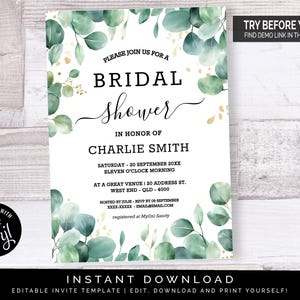 Greenery Bridal Shower Invitation | Editable Digital File