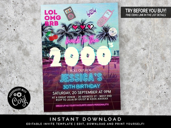 2000s Party Invitation Vertical | Editable Digital File