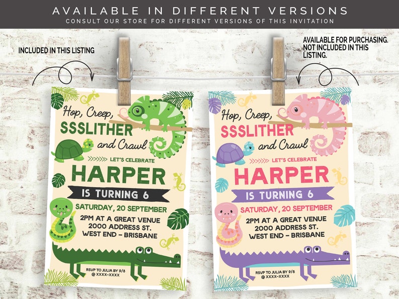 Scales and Tails Reptile Birthday Invitation Editable Digital File Etsy