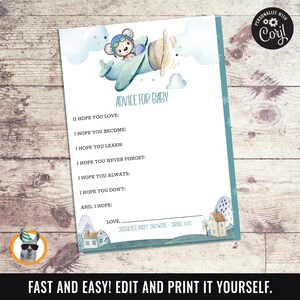 Conseils de baby shower d'avion d'ours de nounours pour la carte de bébé | Fichier numérique modifiable