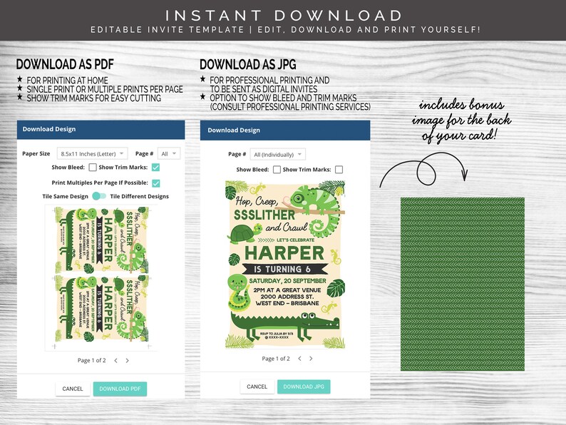 Scales and Tails Reptile Birthday Invitation Editable Digital File Etsy