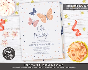 Butterfly Baby Shower Invitation | Editable Digital File