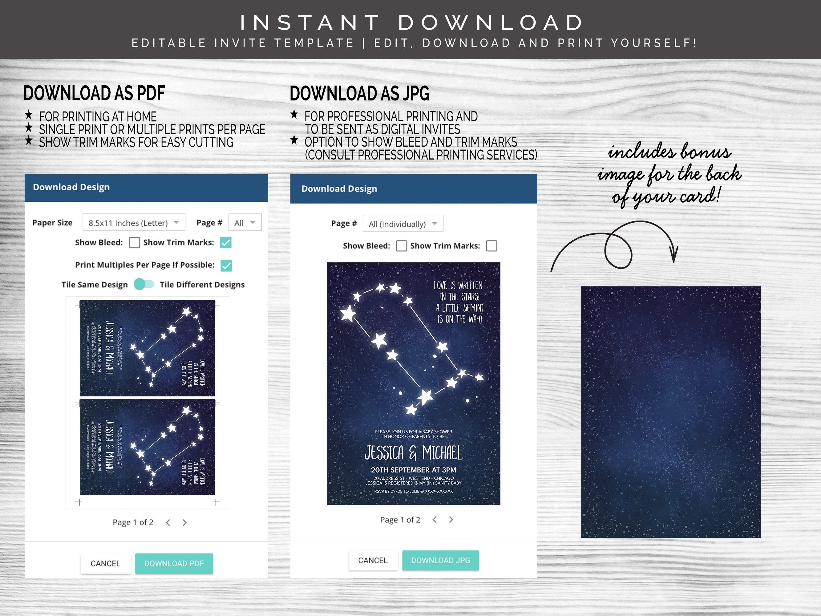 Gemini Astrology Baby Shower Invitation Editable Digital - Etsy