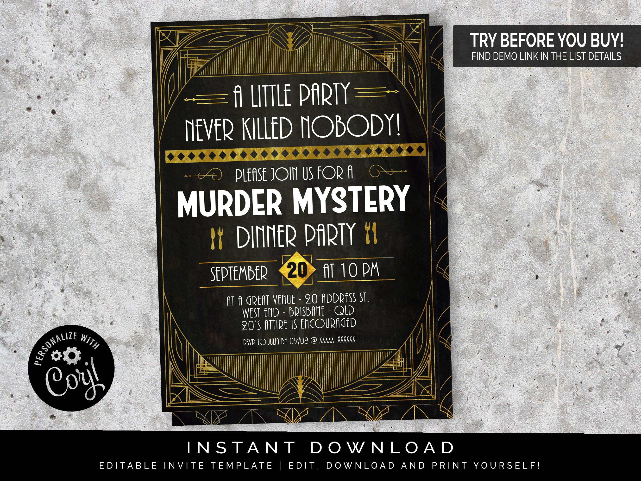 Murder Mystery Dinner Party Invitation - My (In)Sanity Party