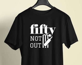 50th Birthday T shirt Australia Print, 50 not out cricket tee Printing - Tshirt Design Text, Quote