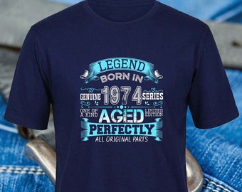 50th Birthday Gift Print T shirt Australia | Grunge Distressed Design Tee | 1974 Vintage Shirt, Navy Tshirt Custom Year Shirt