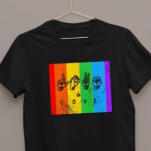 Love is Love Hand Sign LGBT Print T shirt Australia | Kindness Pride Shirts, Grunge Distressed Design Tee | Gift Shirt Printing