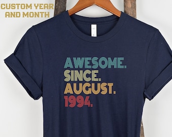 Awesome Since Custom Month Year Print T shirt Australia | 1994 1974 Design Tee | 30th 40th 50th 60th Birthday Gift Shirt,  Tshirt Shirt
