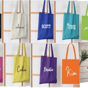Personalised Name Cotton Tote Bag Australia | Custom Bags Black Red Orange Green Blue Yellow Purple Pink | Teacher Library Bag