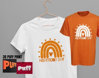 Boho Rainbow Harmony Day T Shirt Australia Print | Puff White Orange Tee | School Shirt Printing | Text Tshirt Gift Design