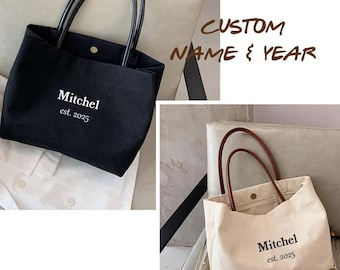 Name Year Custom Canvas Tote Bag Australia | Personalised Est Handbag | Anniversary Gift Bags, Wedding Bag, Travel, Party bag