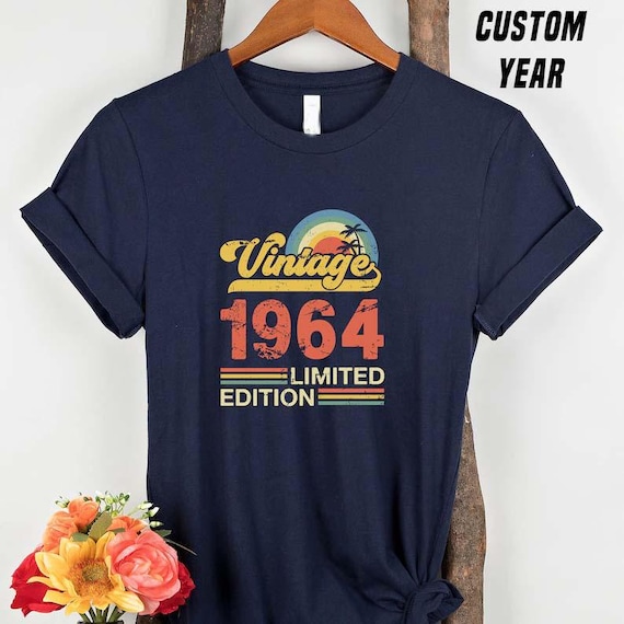 Vintage Year Print T shirt Australia | Grunge Distressed Design Tee | 50th 60th Birthday Gift Shirt, Navy, Graphite Tshirt Custom Year Shirt